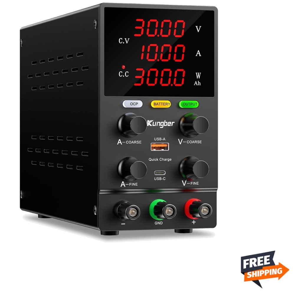 DC Power Supply Variable, 30V 10A Adjustable Switching Regulated DC Bench Pow...