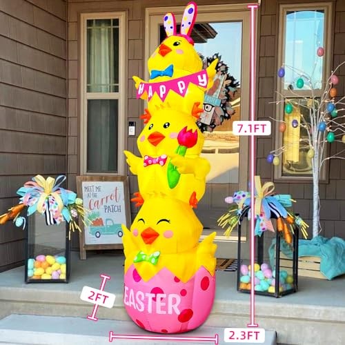 7.1FT Easter Inflatable Outdoor Decoration Inflatable Three Chicks, Built in