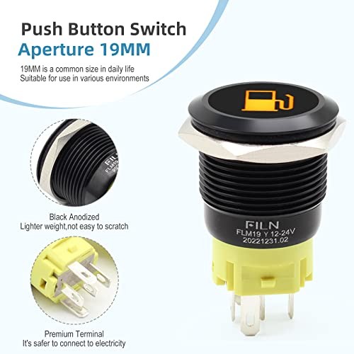 2PCS 19mm (3/4'') Latching Push Button Switch Individual symbol-Yellow-Latching