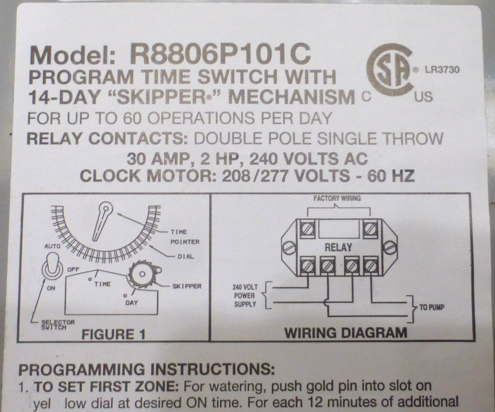 Intermatic R8806P101C Irrigation Program Time Switch with 14-Day Skipper, USED