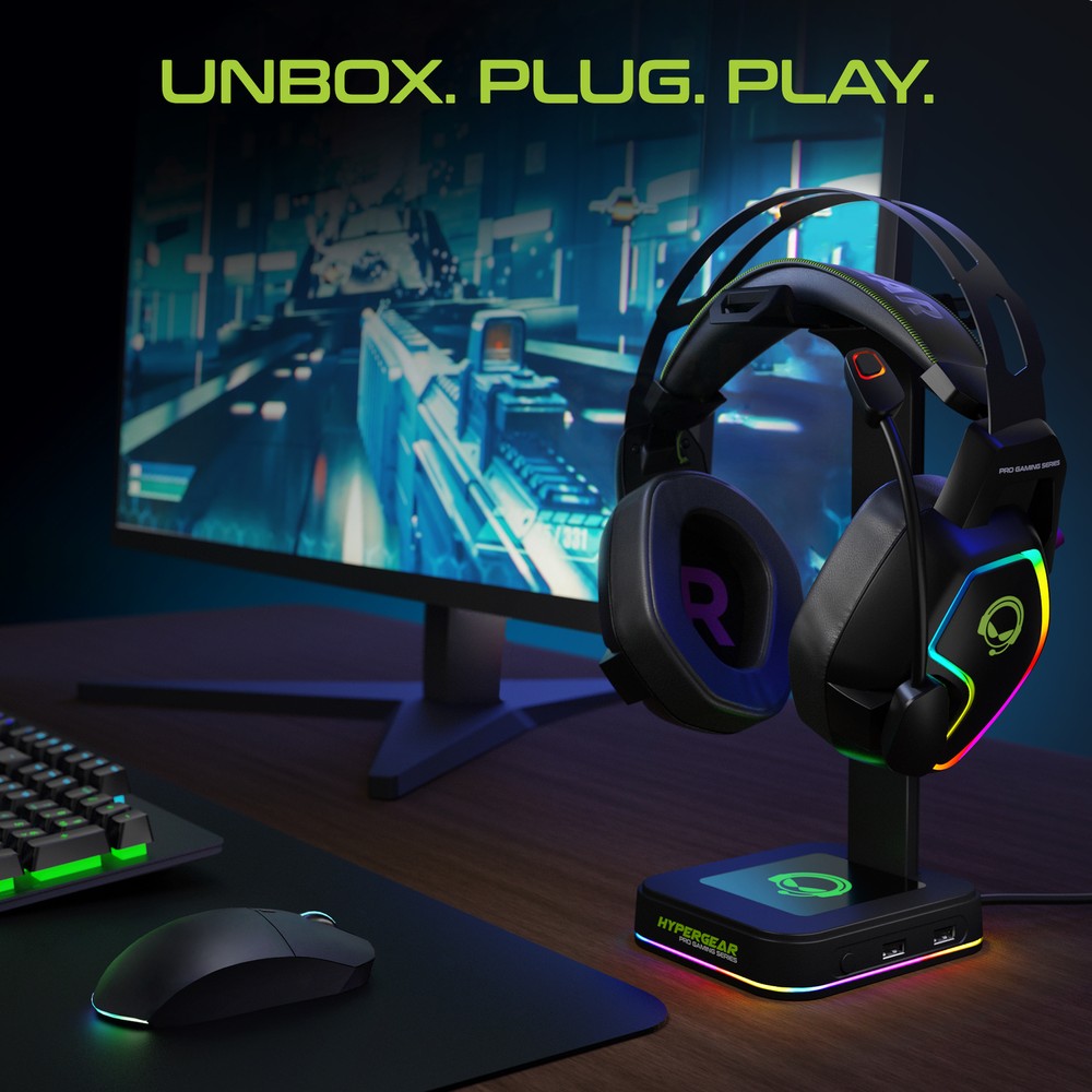 HyperGear RGB Command Station Headset Stand with Light Effects and Charge