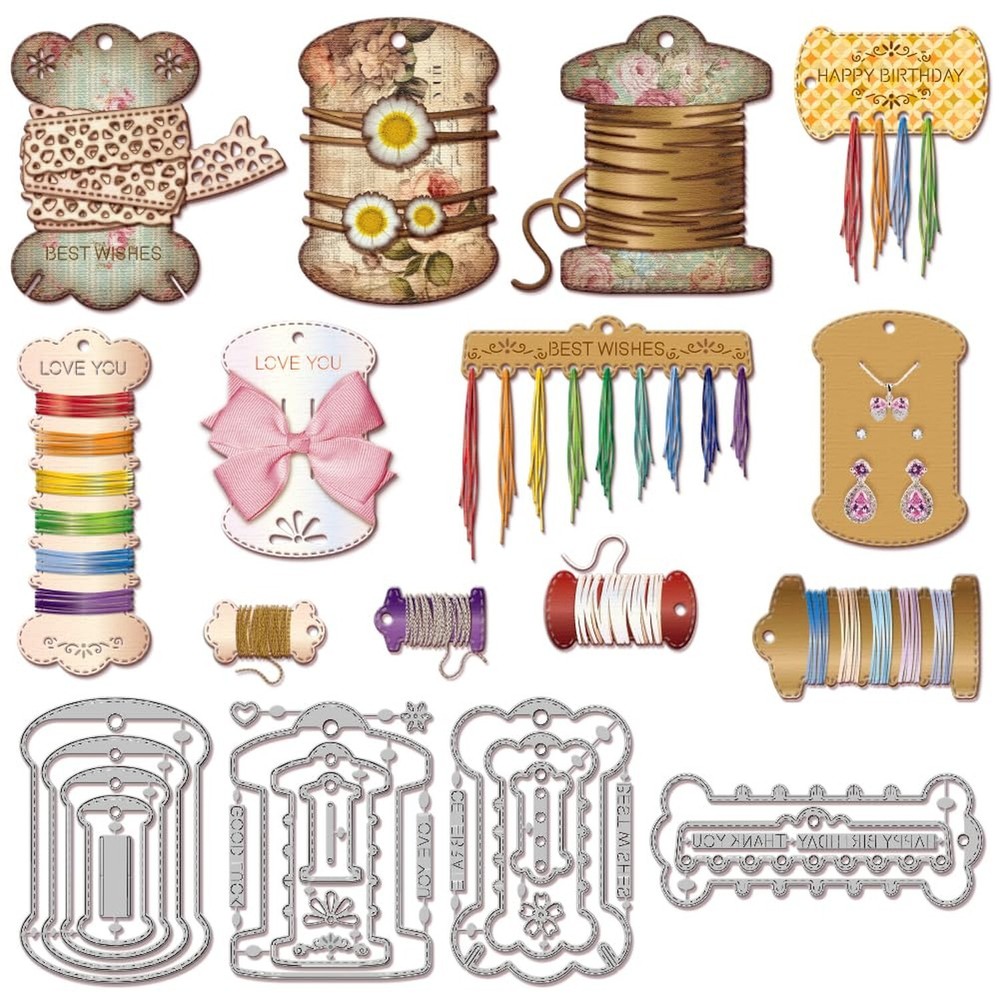 GLOBLELAND Nested Thread Spool Cutting Dies for Card Making Floss Bobbin Die ...