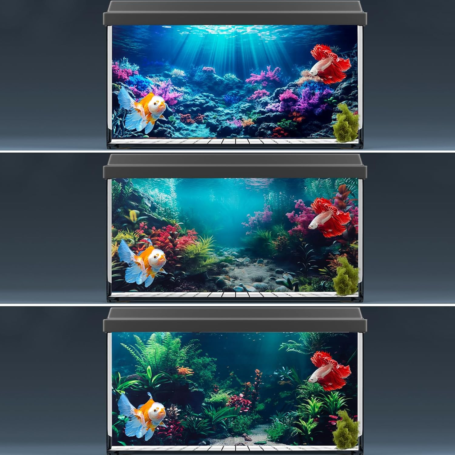 3 Pack Aquarium Background, 30x18 inches Polyester Aquarium Background, Cloth Fi