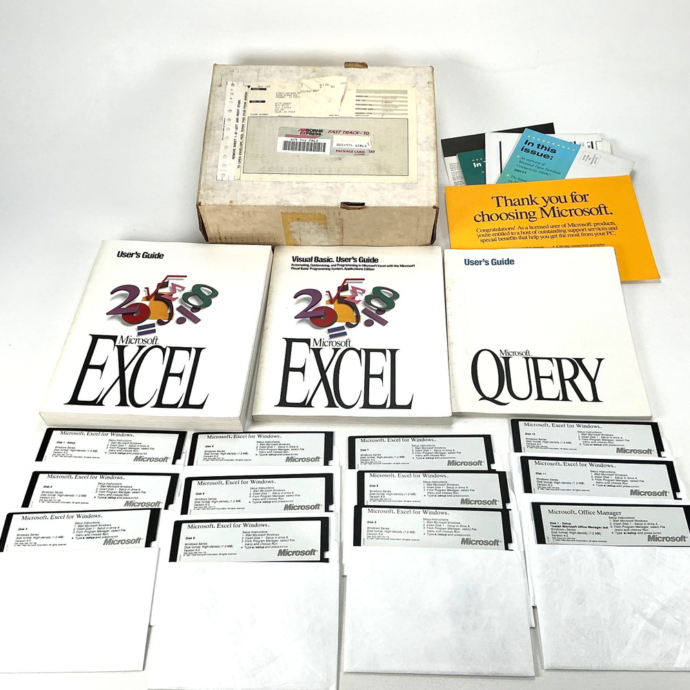 Microsoft Excel Software Kit 5.25” Disks Version 5.0 1993 for Windows on IBM PC