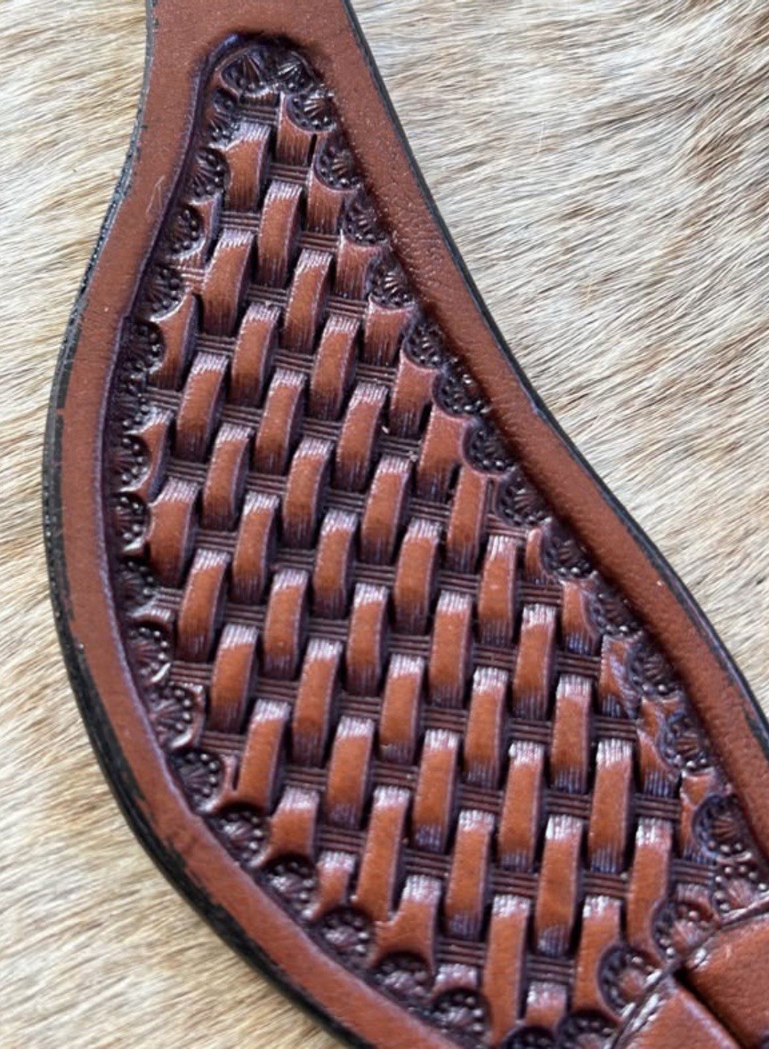 Adult Size Basketweave Tooled Top Grain Leather Western PAIR Spur Straps