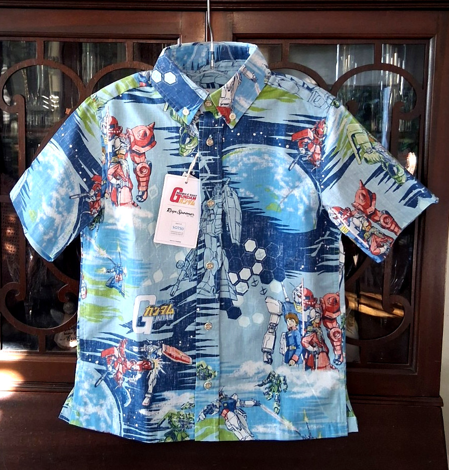 Reyn Spooner Boy's MOBILE SUIT "GUNDAM" Sky Full Button Front Shirt Sizes
