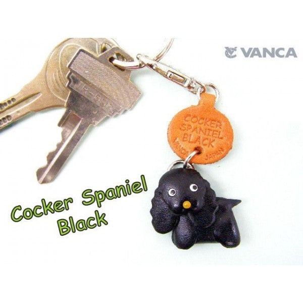 Cocker Spaniel Black Leather Dog Keychain