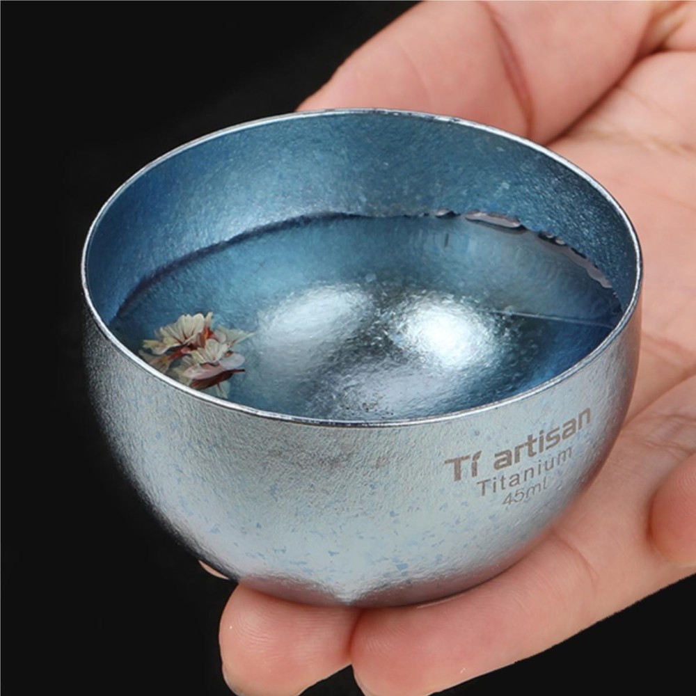 1PC Titanium Double Wall Tea Cup Teacup 45ml Outdoor Camping Tableware Drinkware