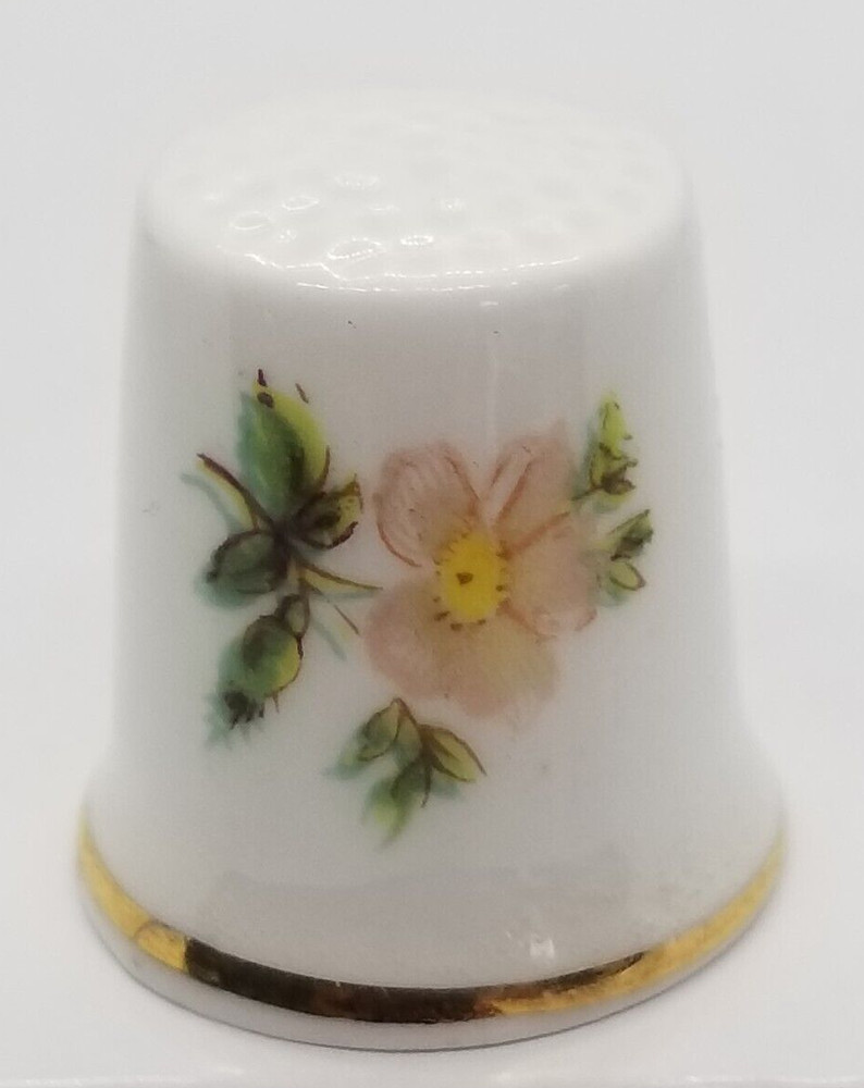 THIMBLE Bone China England Double-Sided Flowers Vintage