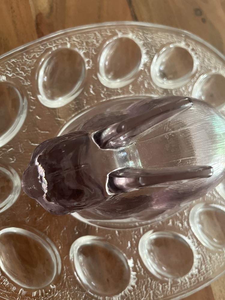 Vintage L E Smith Nested Bunny Deviled Egg Serving Plate Purple