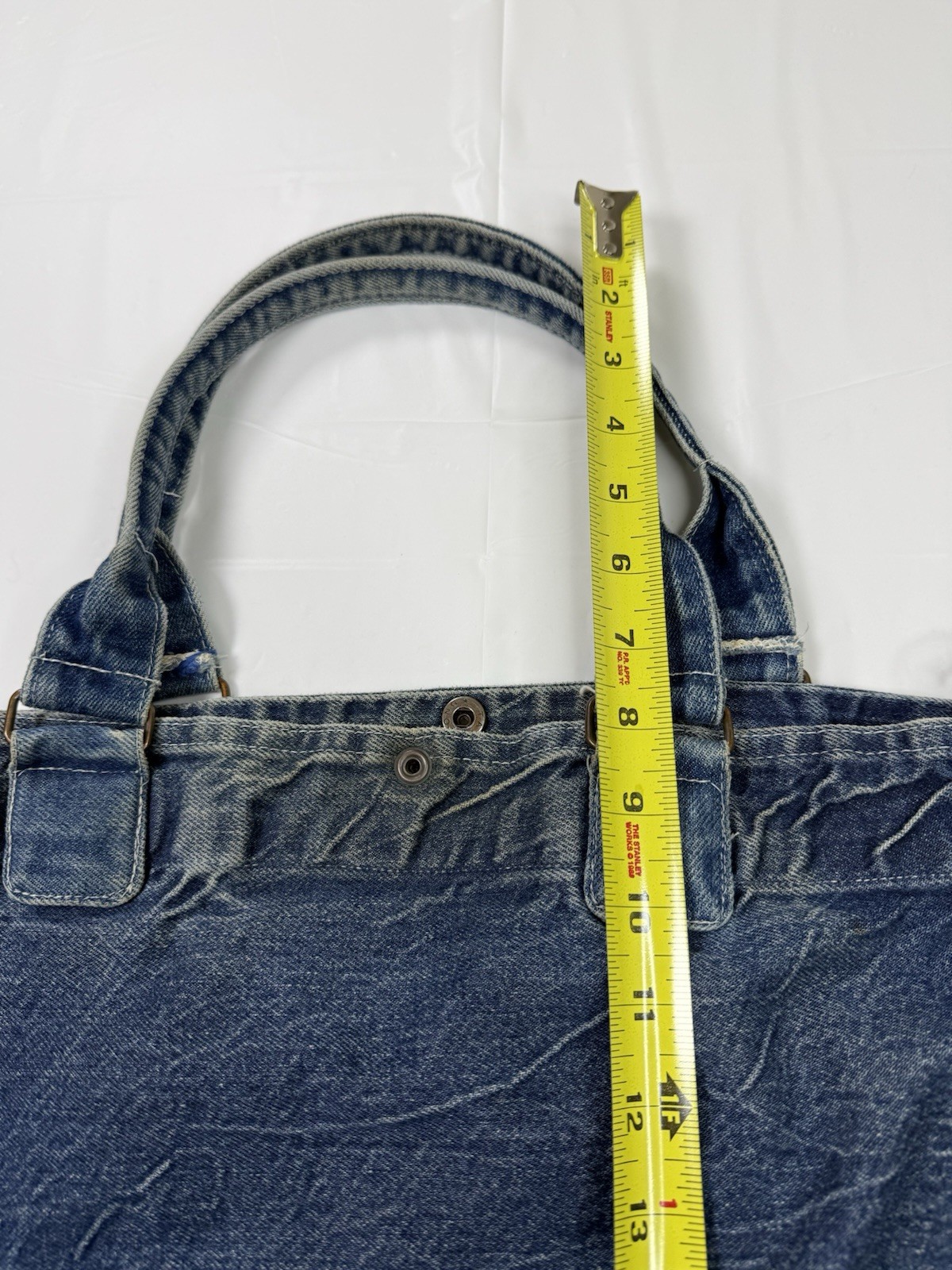 Vtg Mickey Mouse Denim Bag Purse Brown Leather Pouches 90s Disney Core Disneyana