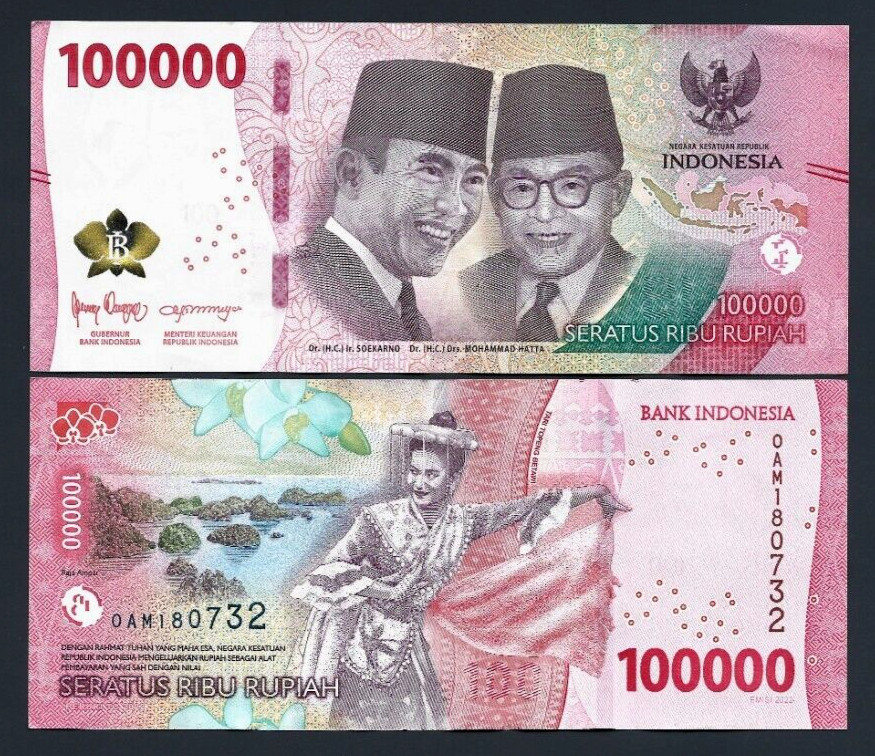 100,000 Indonesia RUPIAH 2022-2026 x 1 Pcs Circulated Currency 100000 IDR NOTE