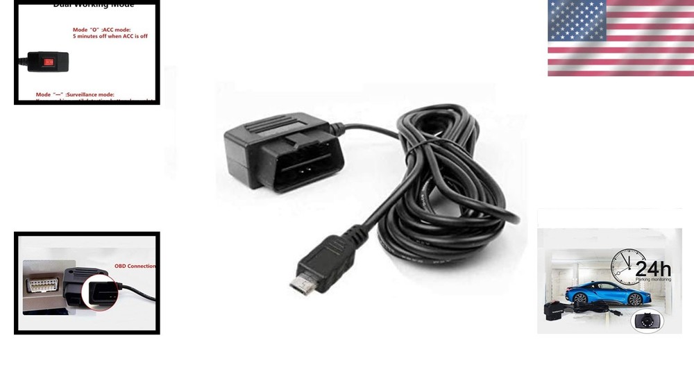OBD Power Cable for Dash Camera, 24-Hour Surveillance
