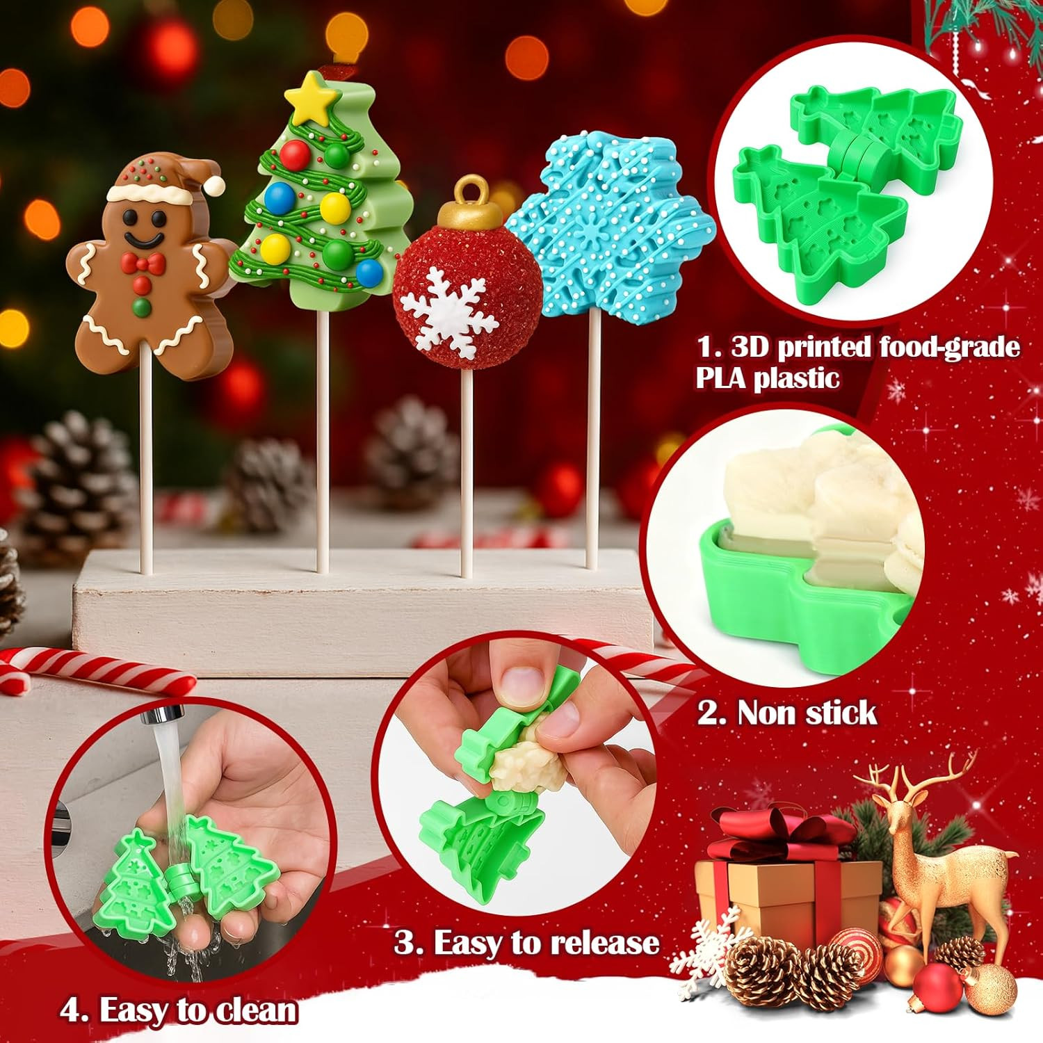 Christmas Cake Pop Mold Set with Snowflake & Gingerbread Shapes, 2 Pcs