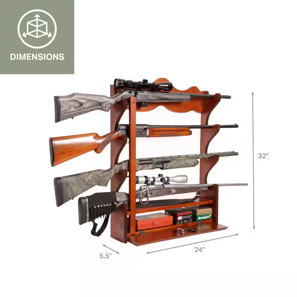 4 Gun Wall Rack with locking storage compartment Free Ship NEW