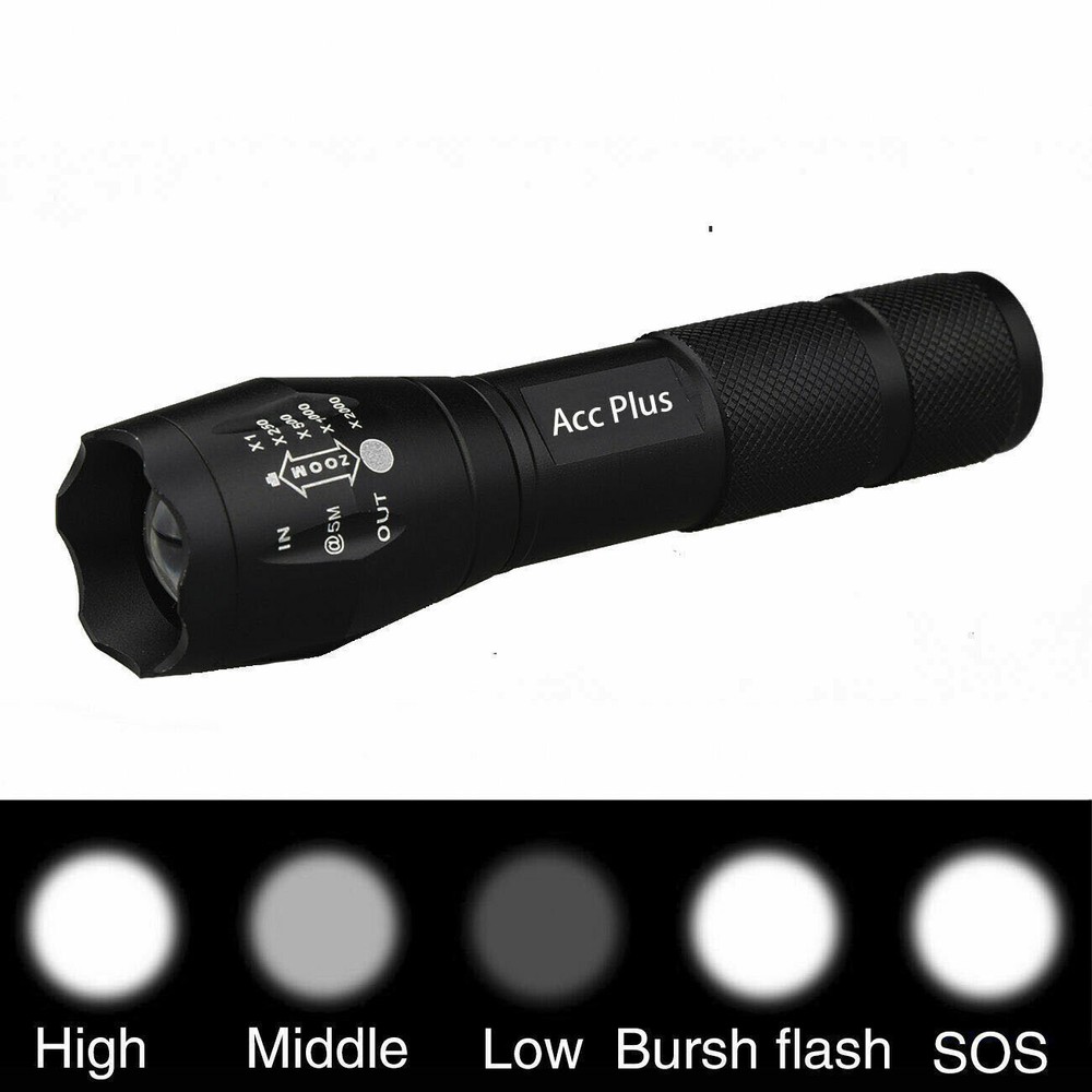 Super-Bright Tactical Flashlight 5 Modes Zoomable 2-Pack