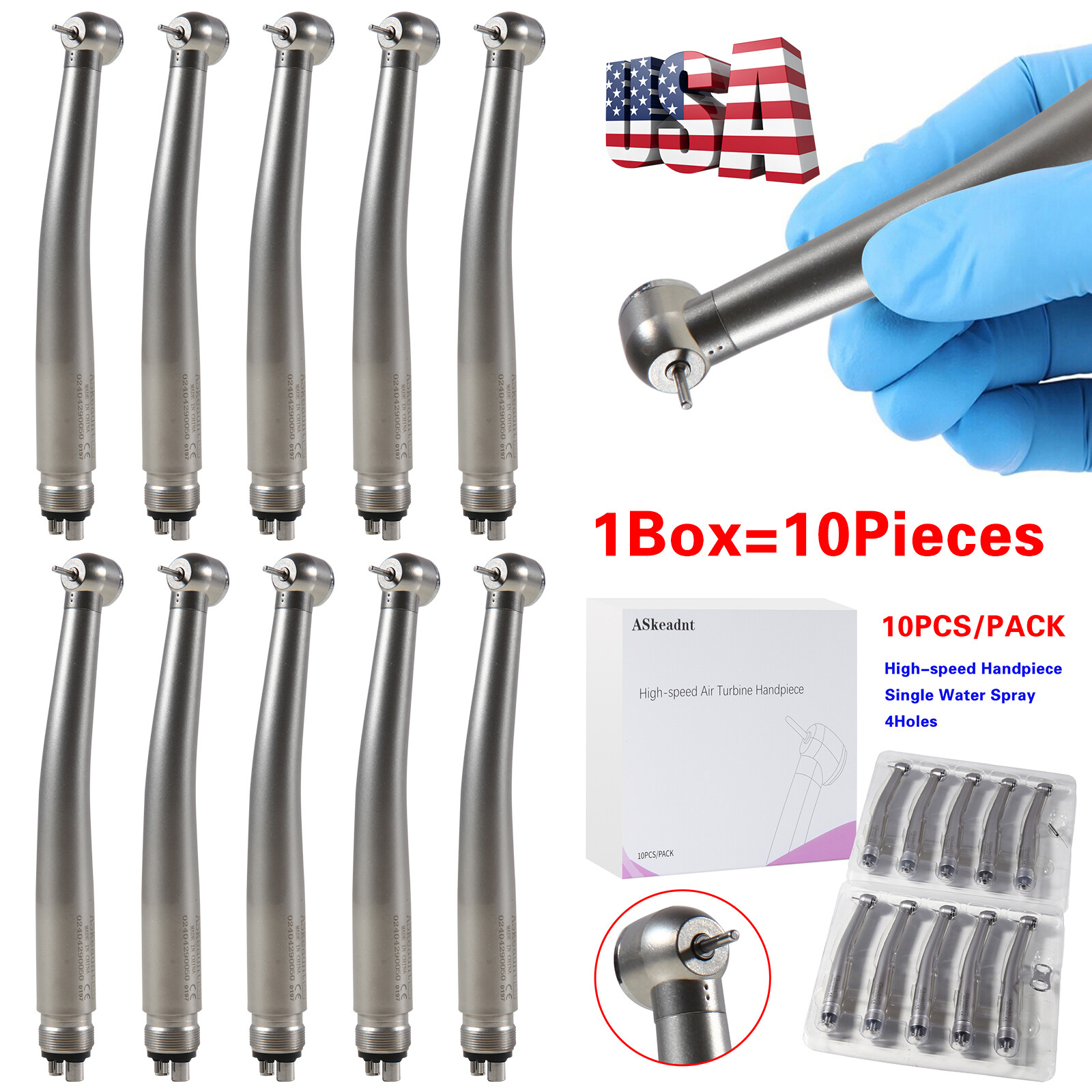 10 PCS Dental High Speed Handpiece Push Button Turbine 4 Hole NSK Pana Max Style