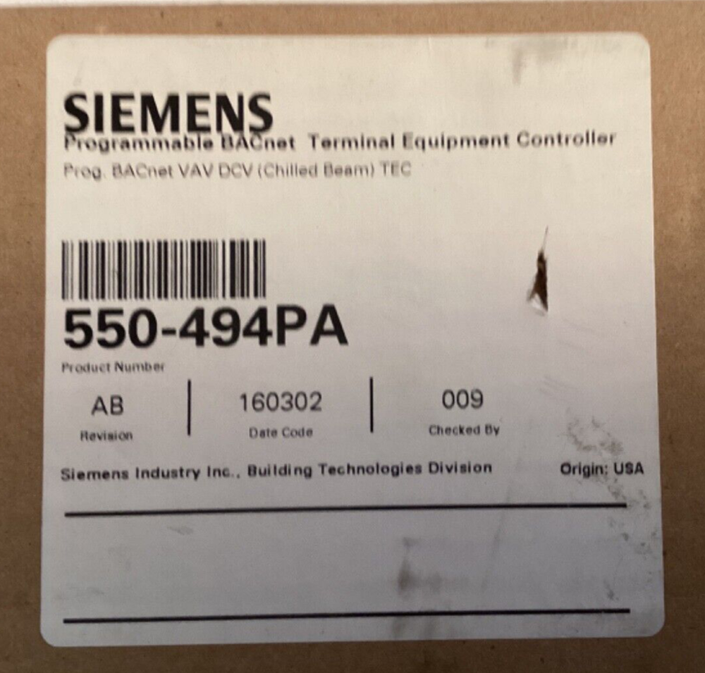 Siemens 550-494PA BACnet ProgrammableTerminal Equipment Controller