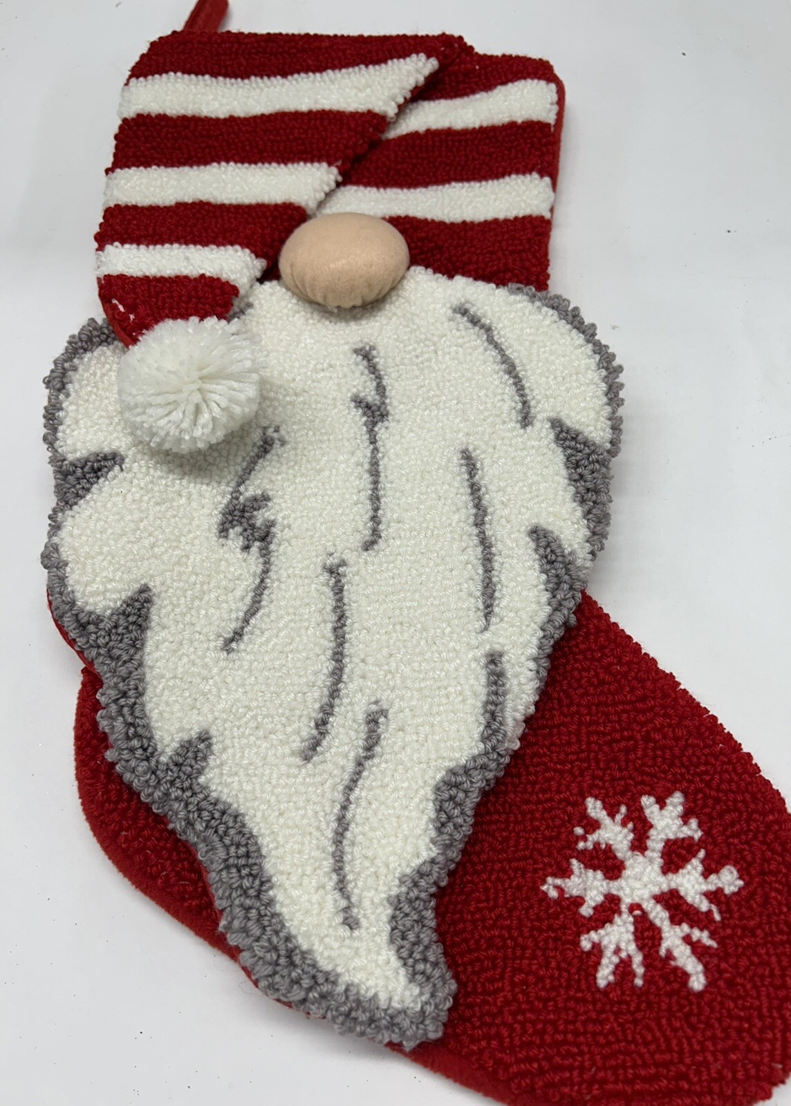 Jingles & Joy Red & White Stripes Gnome Santa Hat Christmas Stocking 21”