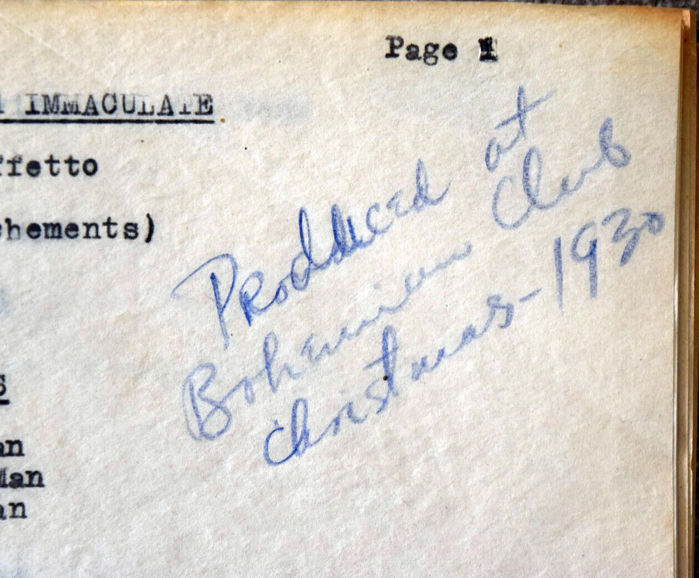 1930 Michael Raffetto " Conceptions Maculate & Imaculte " Original Script