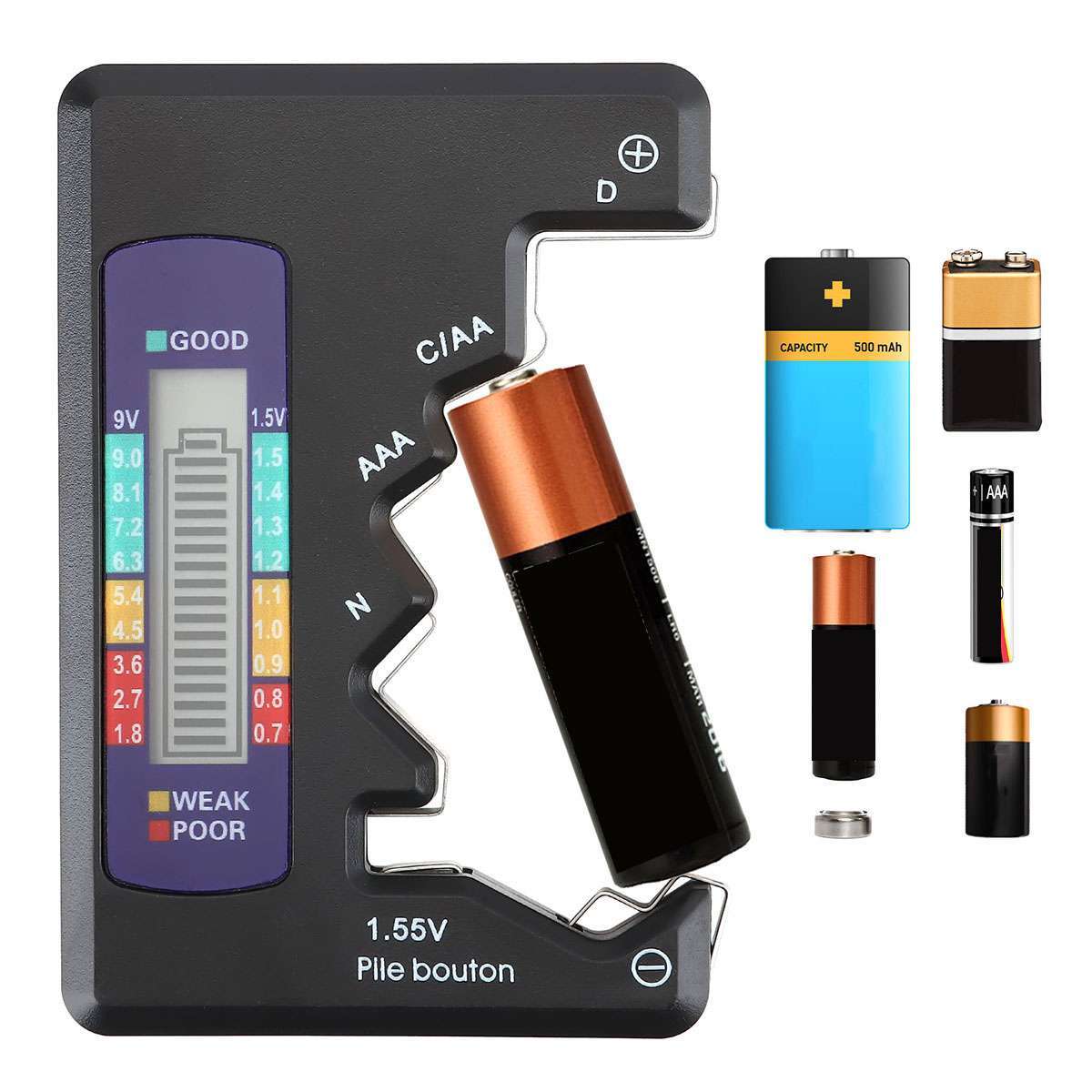 Digital Battery Tester Battery Checker for AA AAA C D 1.5V 9V Button Cell Batter