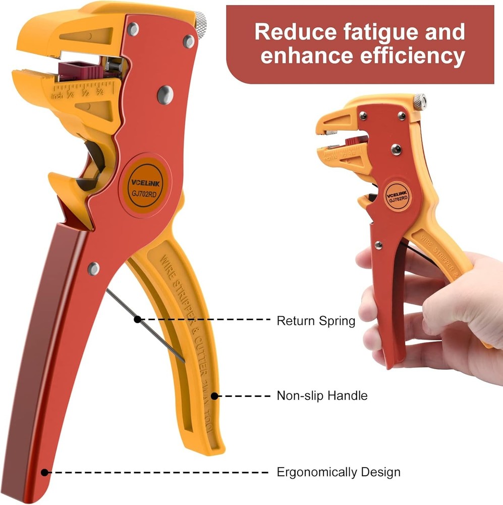 VCELINK Automatic Quickstrip Wire Stripper and Cutter, Professional Orange