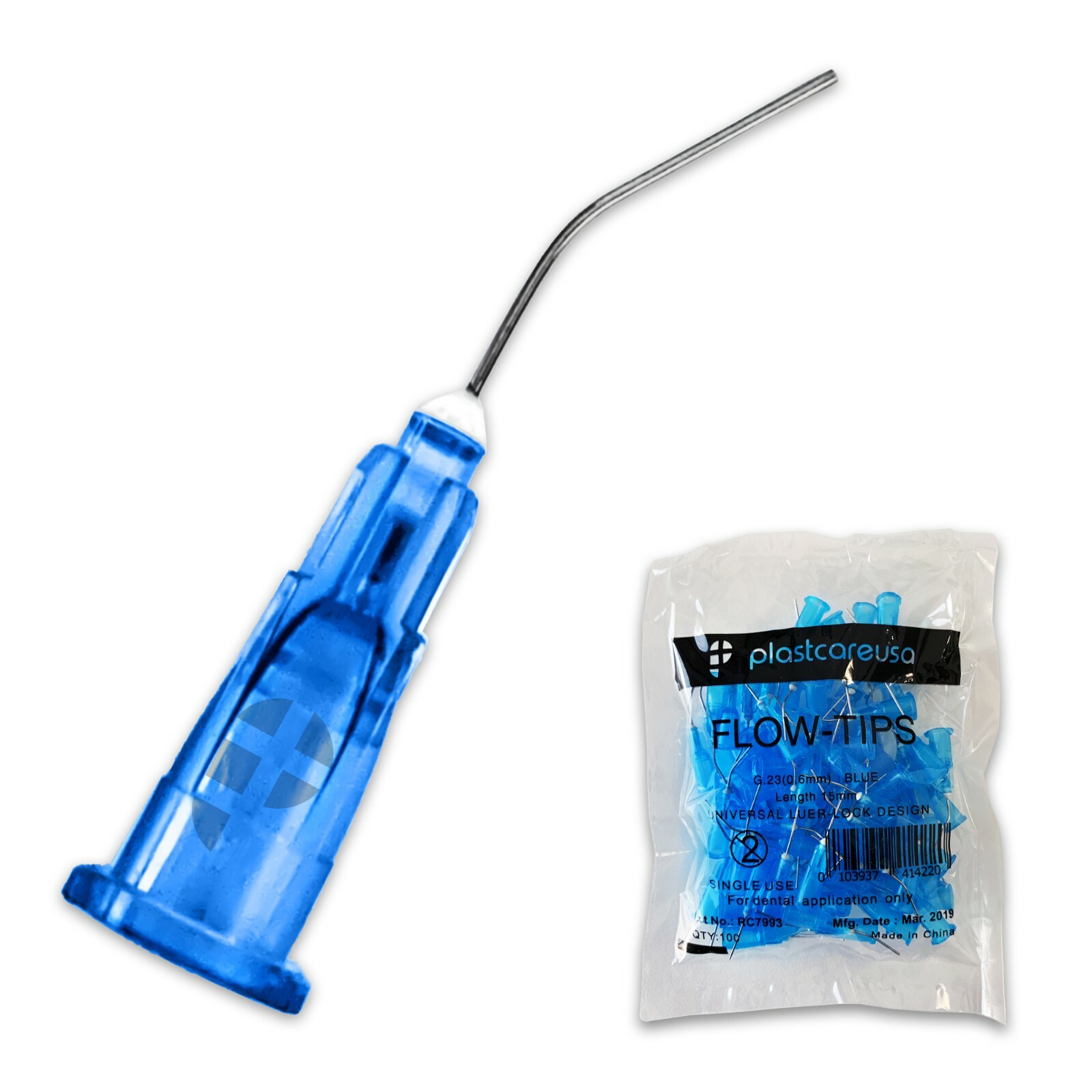 200 Blue 23 Gauge Etch Dental Pre Bent Flow Dispensing Tips (2 Bags)