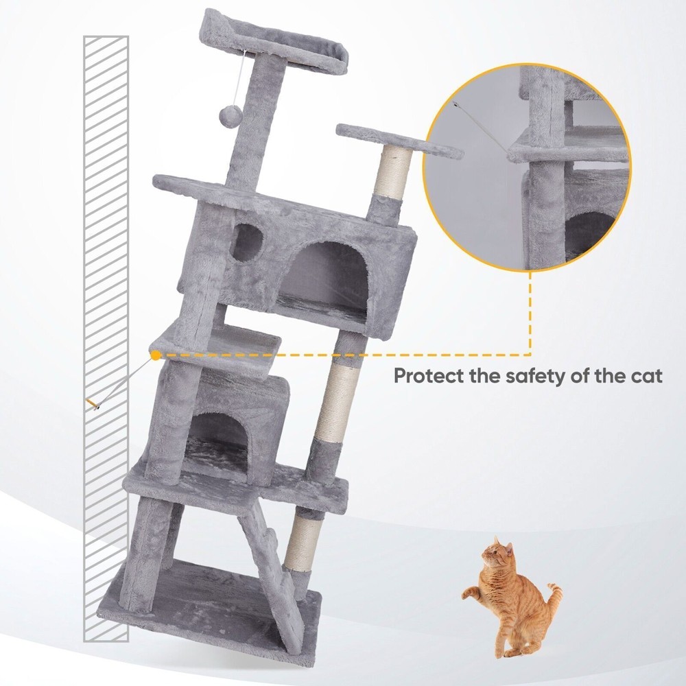 55'' Multi-Level Cat Tree Tower Kitten Condo House W/Scratching Posts Light Grey