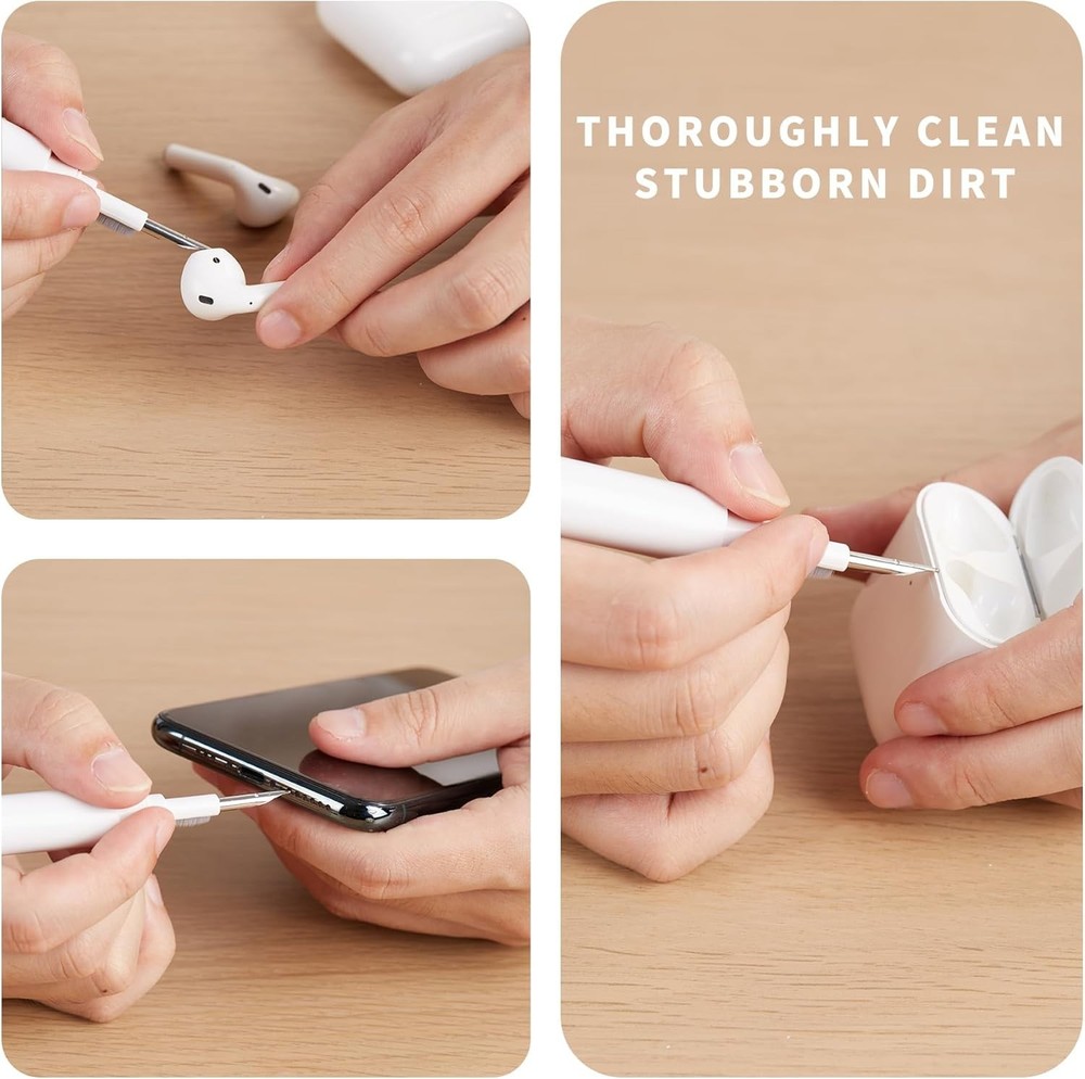 Efficient 360° Earbud Cleaner - Flocked Sponge & Fine Brush Included
