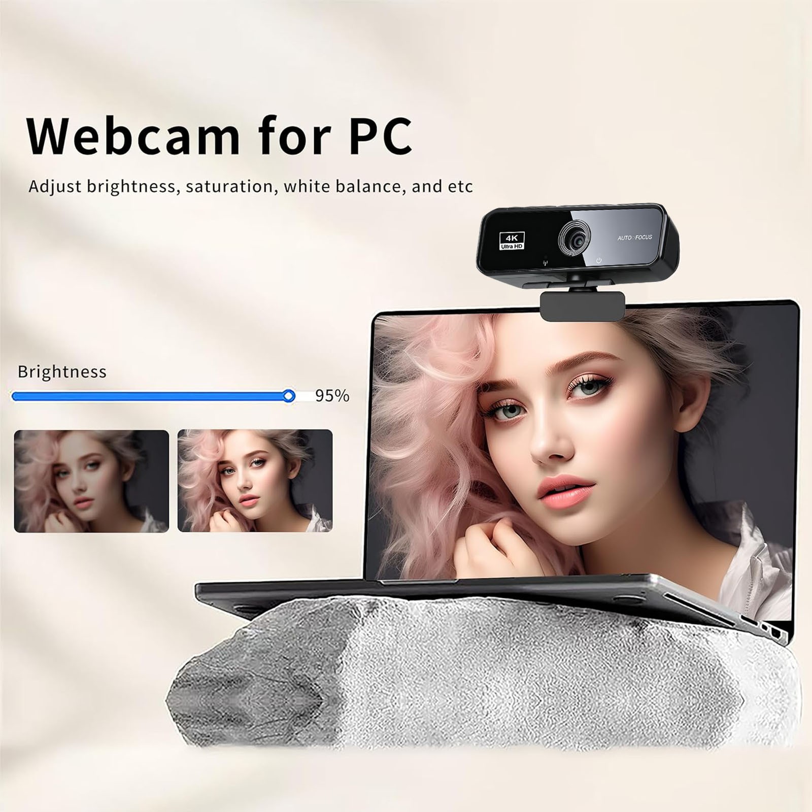 4K Webcam for PC USB Webcam W/ Microphone Autofocus Web Camera for Plug&Play