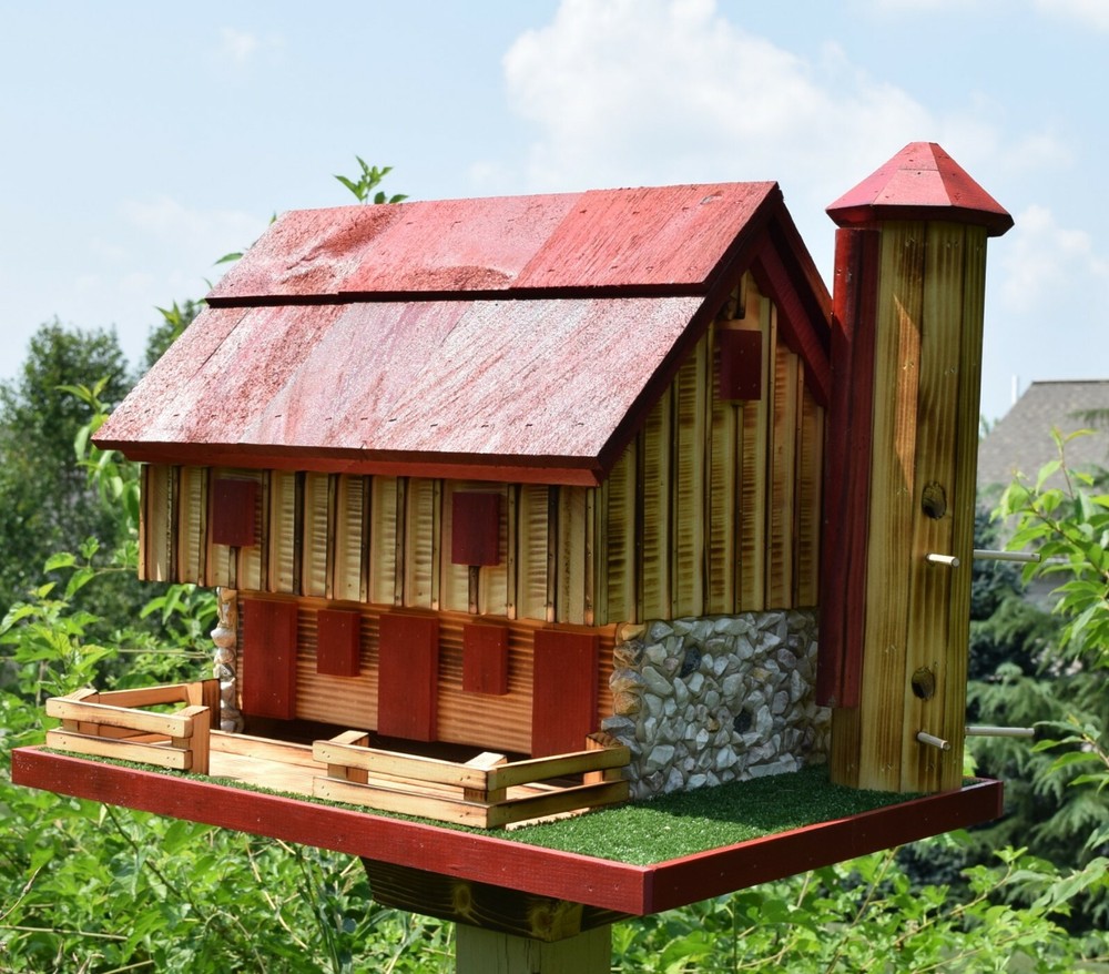 Barn bird feeder (Red) | Silo | Amish handmade