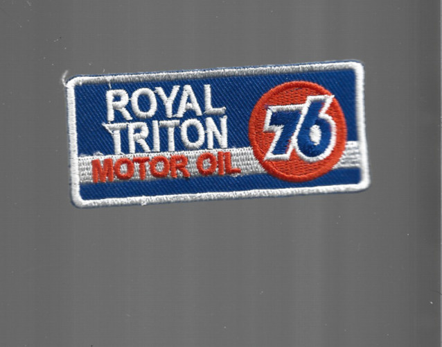 New 1 3/8 x 3 1/4" Royal Triton 76 Motor Oil Iron on Patch Free Ship