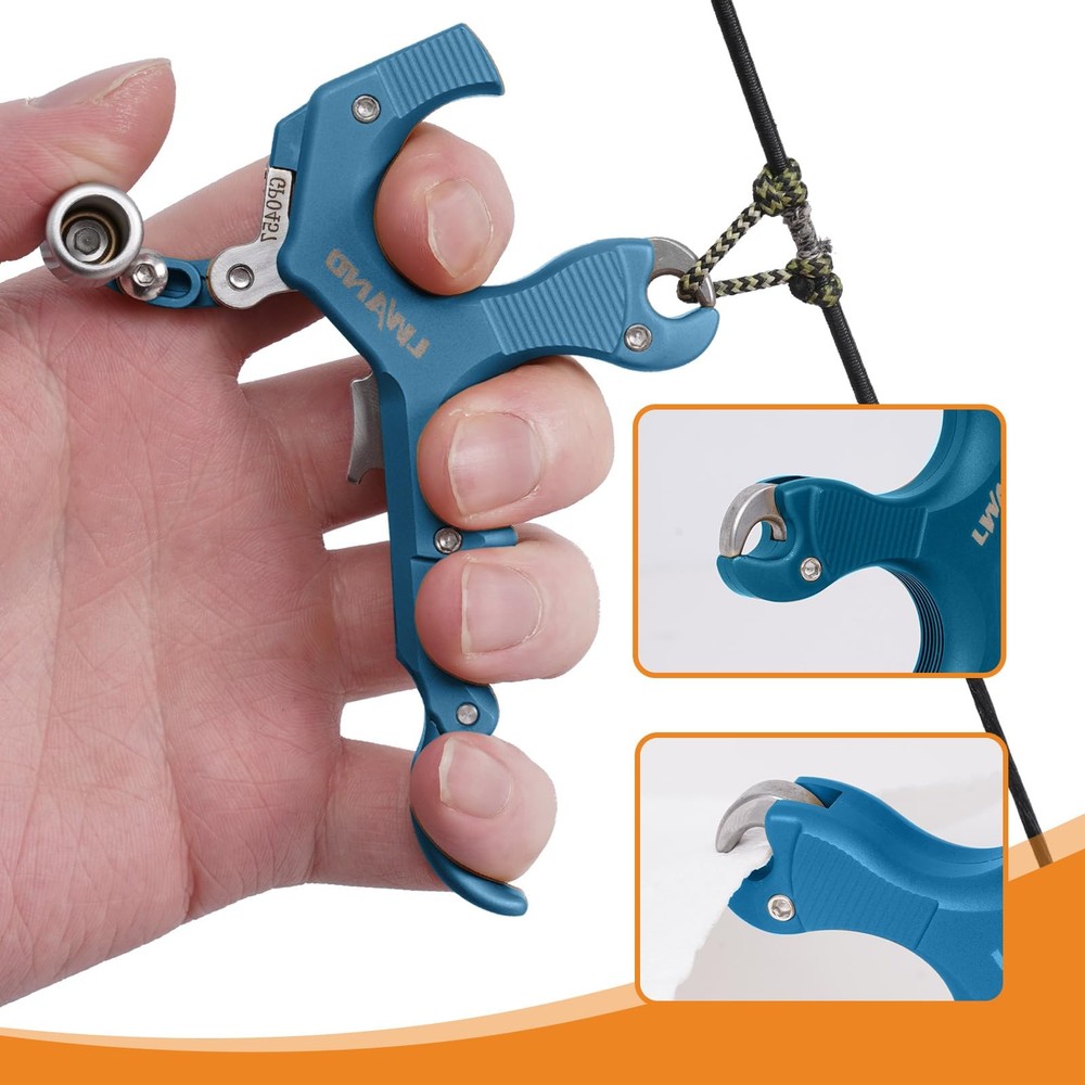 Archery Compound Bow Release Aids Trigger 3-4 Finger Adjustable Wristband Thu...