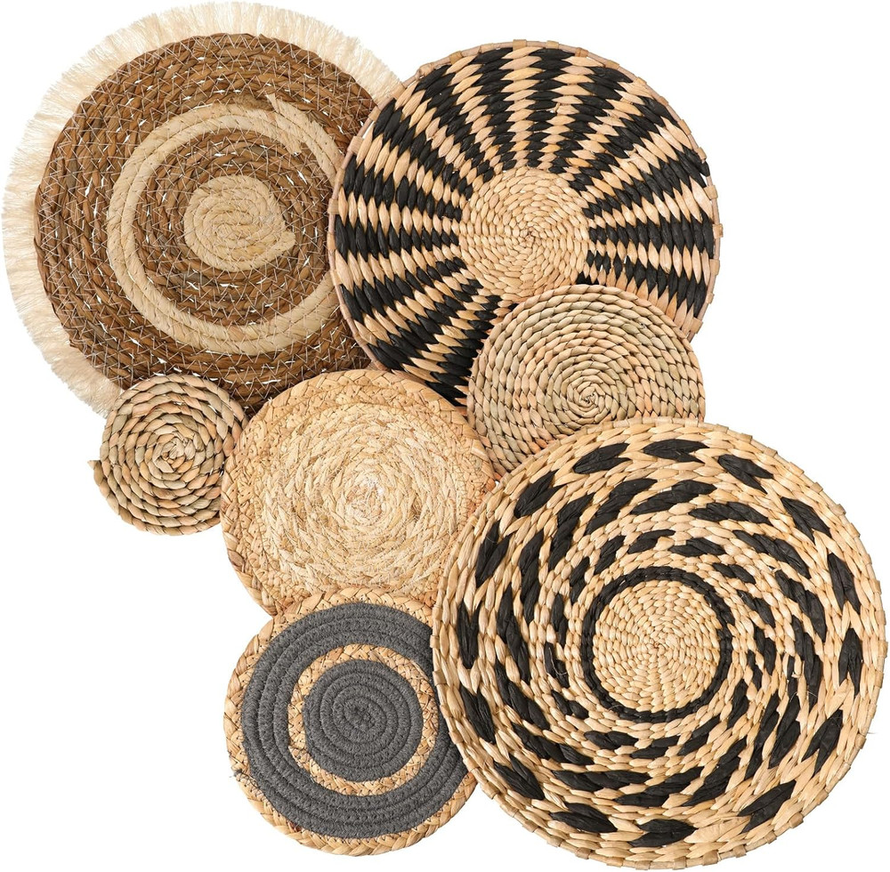 7 Pcs Boho Woven Wall Baskets - Rustic Farmhouse Decor for Home & Kitchen