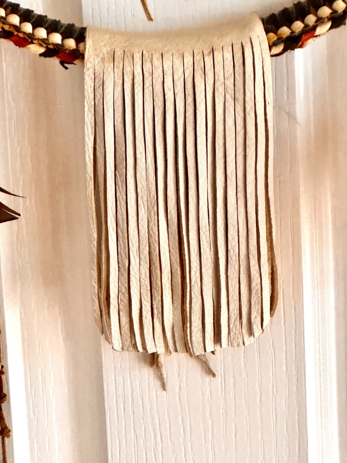 Medicine Wheel-Hopi Artist Lone Eagle Wall Art Braided Leather Wood Hoop Signed