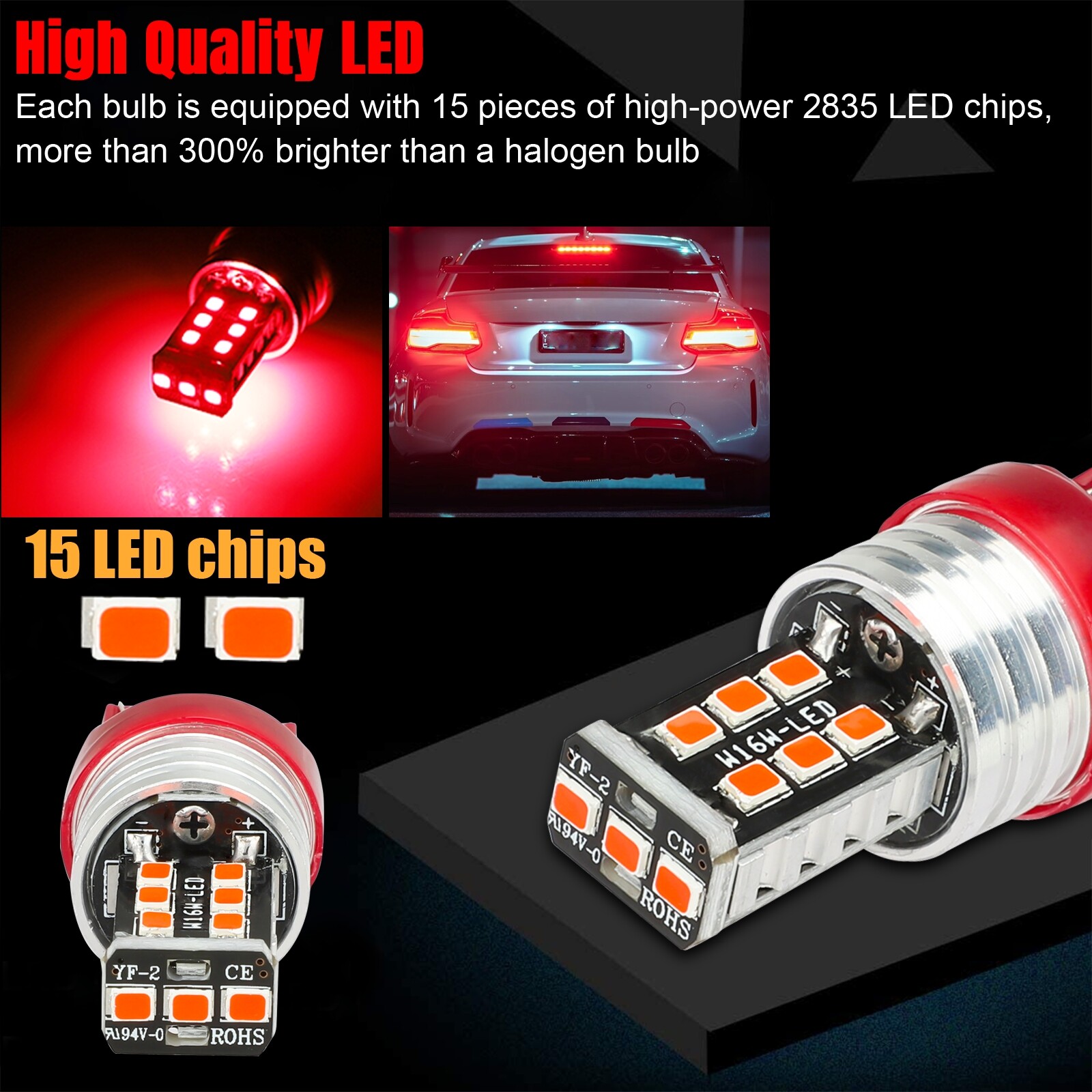 4PCS 7443 7440 LED Red Strobe Flash Blinking Brake Stop Tail Parking Light Bulbs