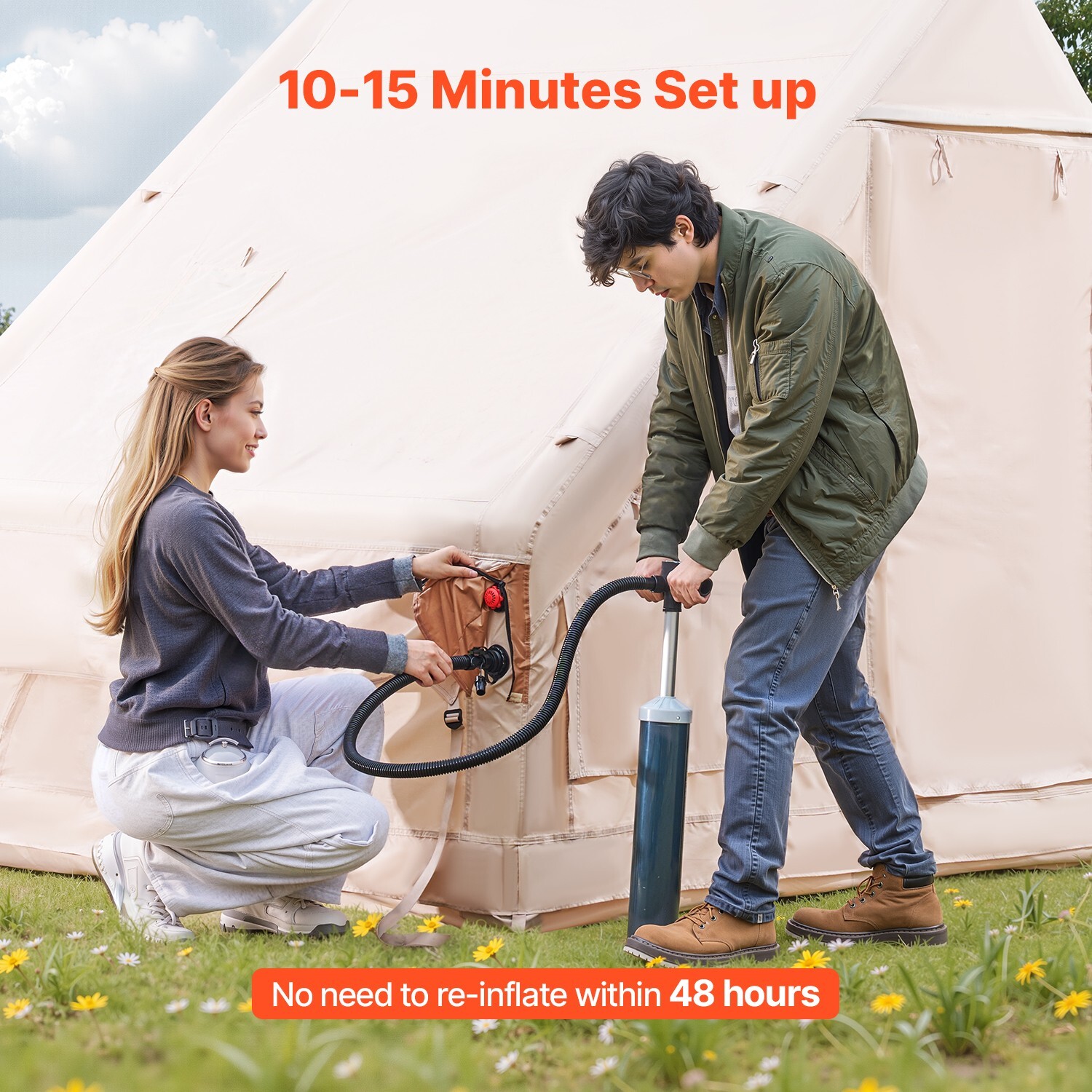 Inflatable Tents for 3-12 Person Camping Tent Blow Up Tent w/ Pump & Stove Jack