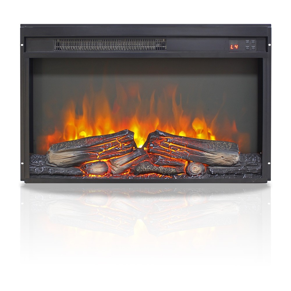 26'' Ultra Thin Electric Fireplace with Log Set & Remote Control & Timer 1400W