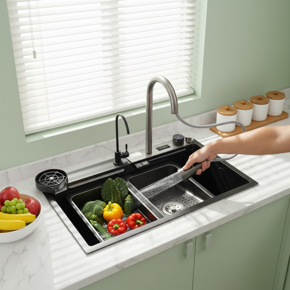 Multifunctional Digital Display Sink Workstation Kitchen Sink w/Pull-Out Faucet