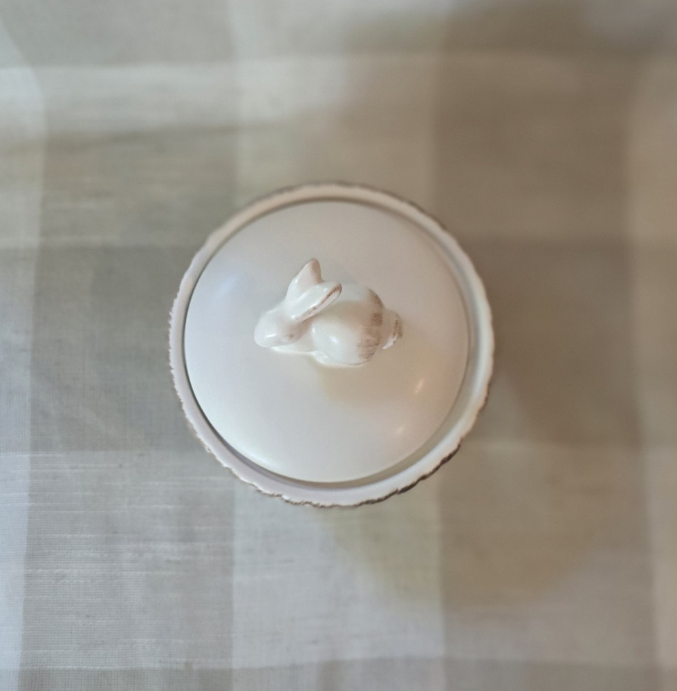 Threshold Off-white Stoneware Bunny Basket Candy Dish Jar w/ Lid