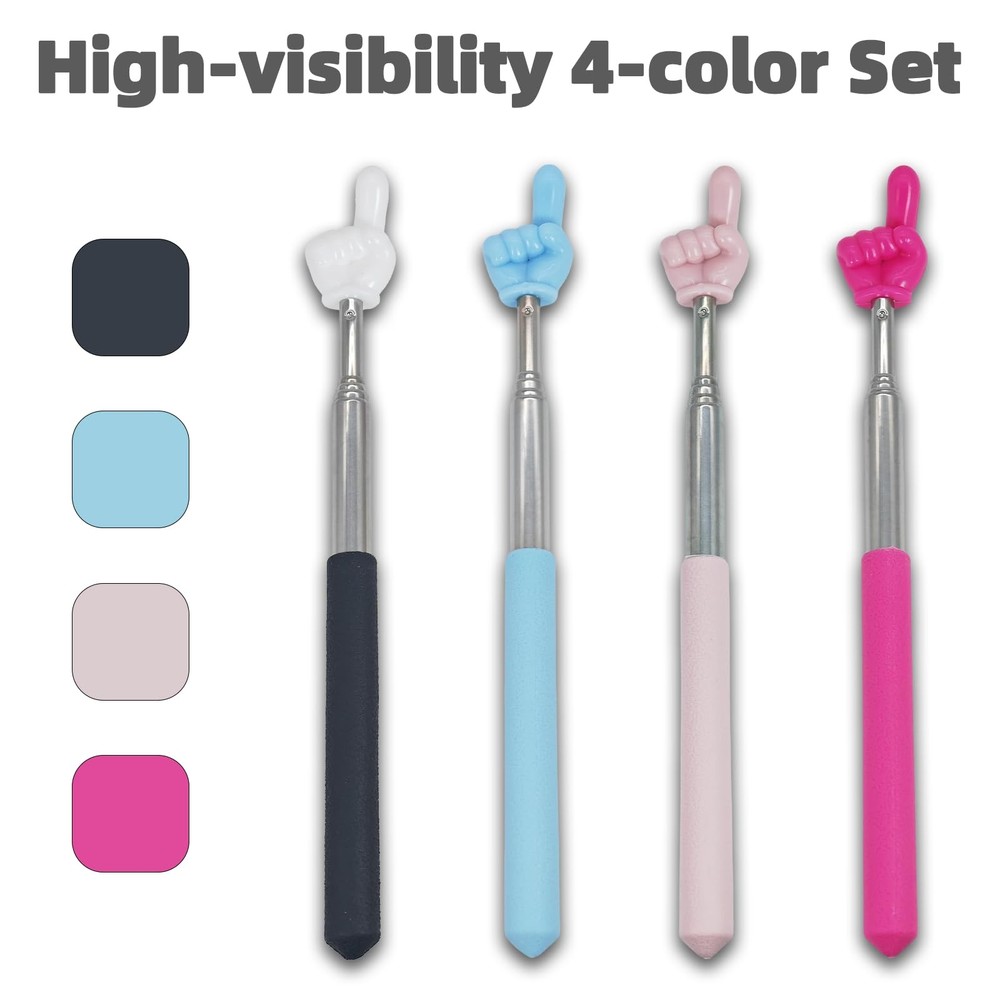 Atdcoek 4 PCS Extendable Pointer Finger 27.5 inch, Pink, Black, Blue, Red