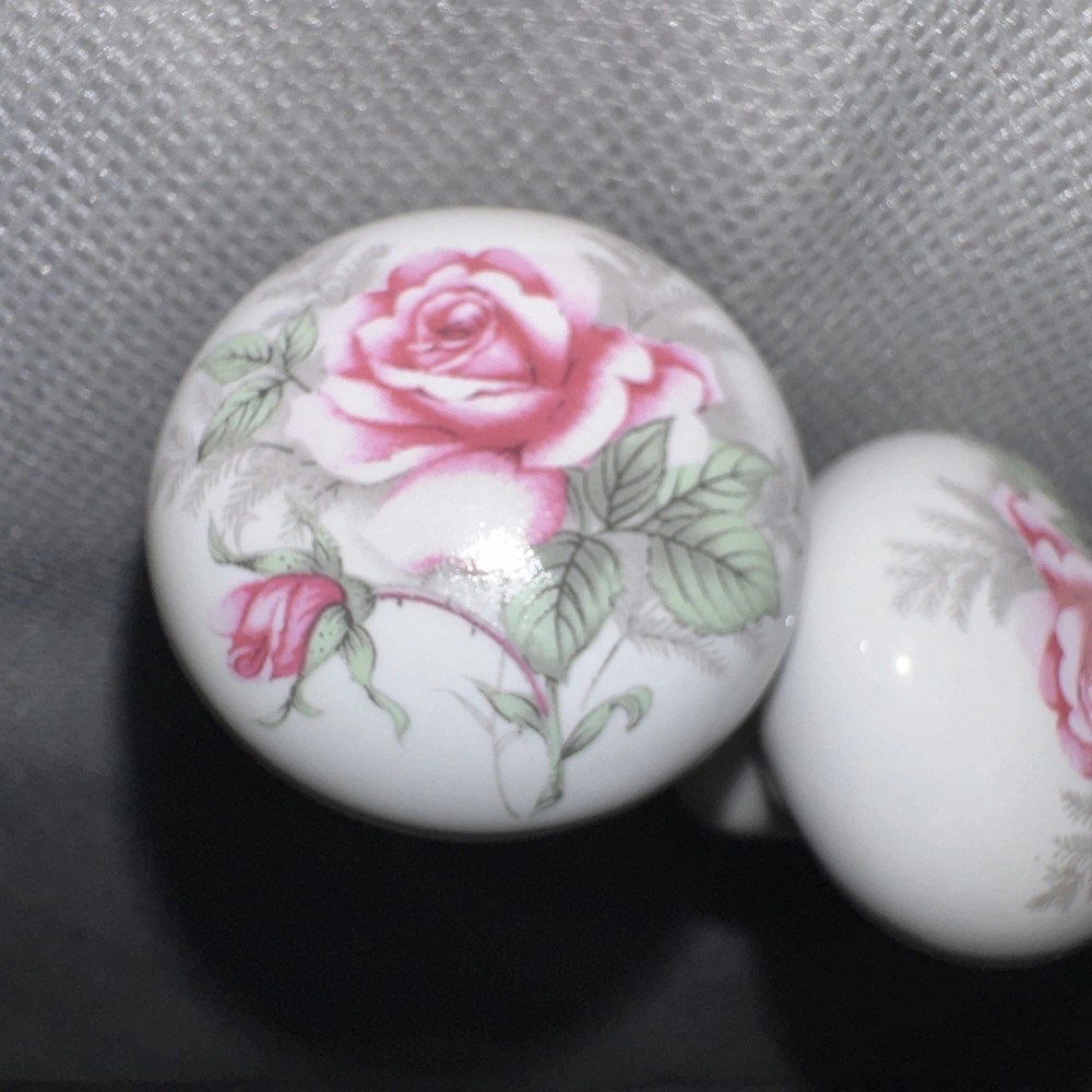 Vintage Porcelain Ceramic Drawer Cabinet Door Pull Knobs Pink Rose