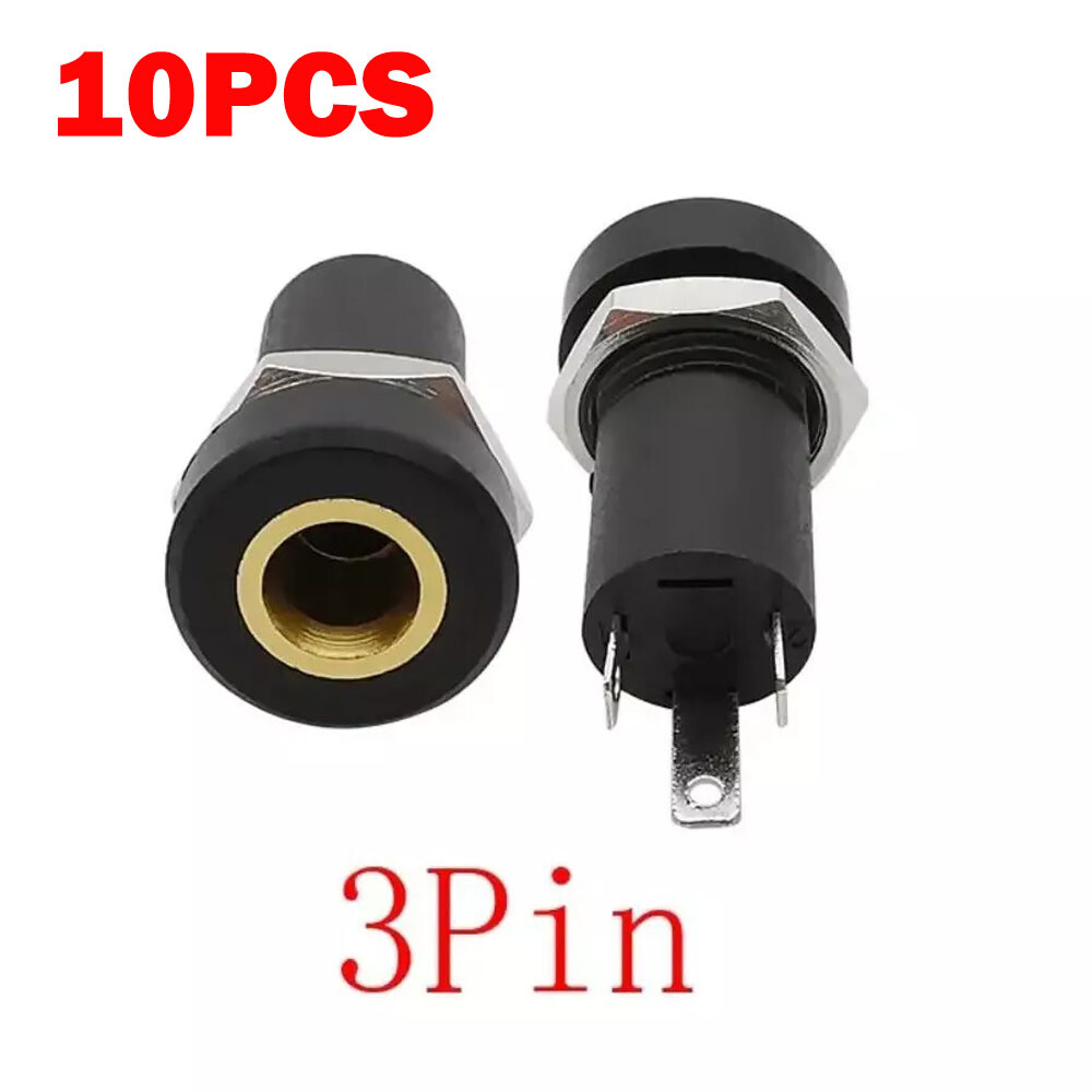 10x 3.5mm Audio Female Jack Socket 3-Pole Stereo Solder Panel Mount Adapter Nuts