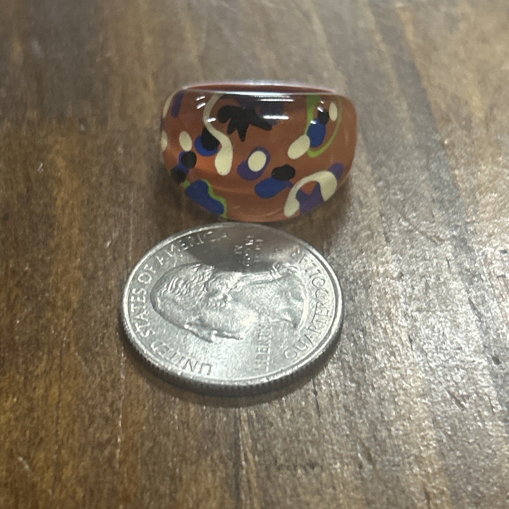 Brown Squiggles Acrylic Ring ~ Size 6.75