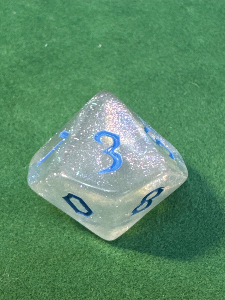 Glittery Translucent Polyhedral Dice Set with Blue Numerals - RPG DND 12