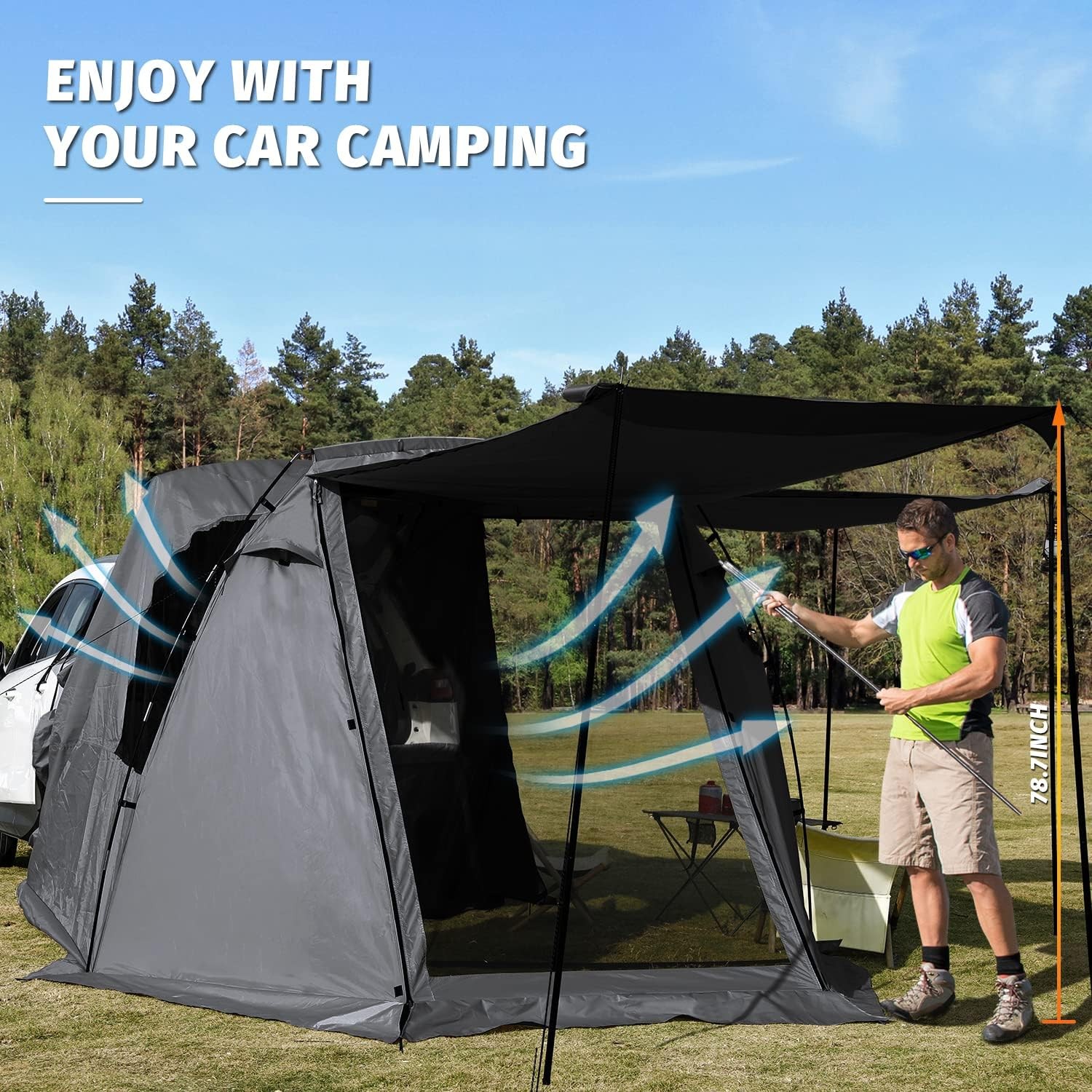 KAMPKEEPER SUV Car Tent, Tailgate Shade Awning Tent for Camping, Black