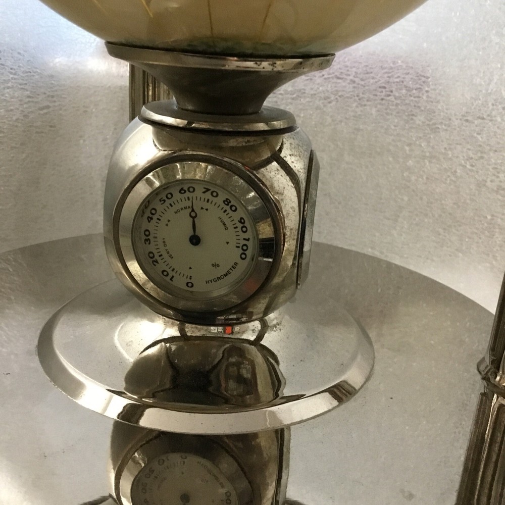 Vintage Gemstone Globe Silver Base with Temperature/ Barometer