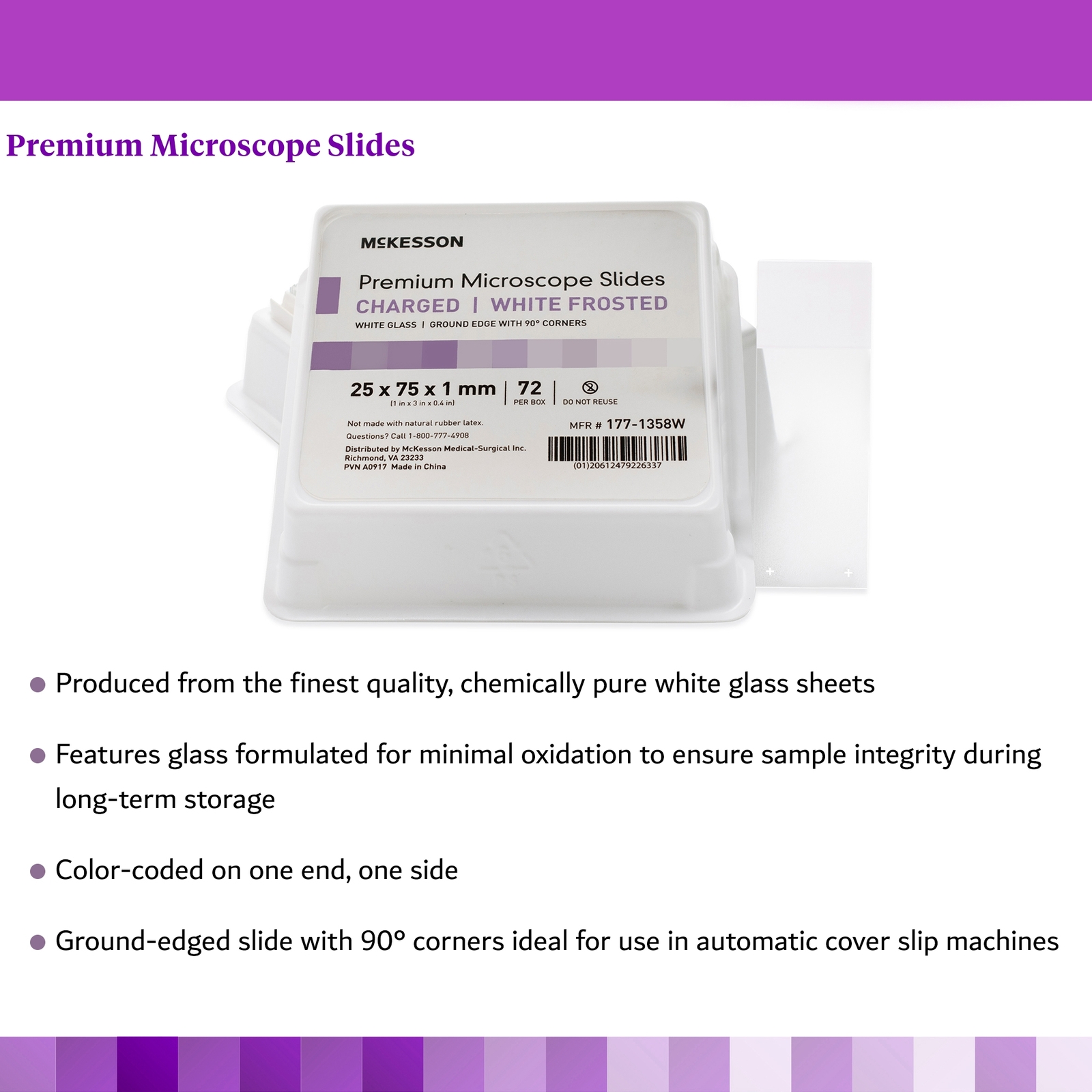 McKesson Glass Charged Microscope Slide 25 X 75 X 1 mm White Frosted End 72 pcs