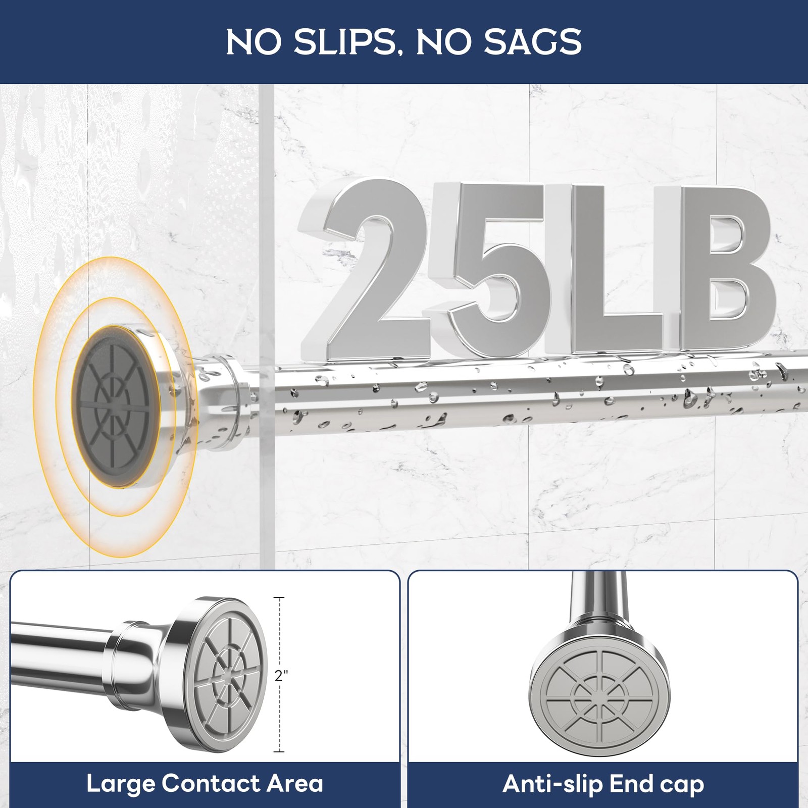 Shower Curtain Rod Spring Tension,Adjustable Stainless Steel 31-80 IN Chrome