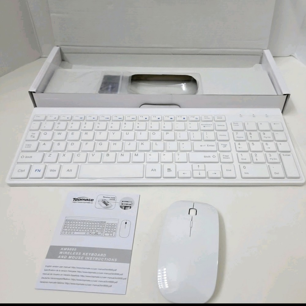 Ultra Slim Wireless Keyboard Mouse Combo, Silent Compact, KM9000 - Silver White